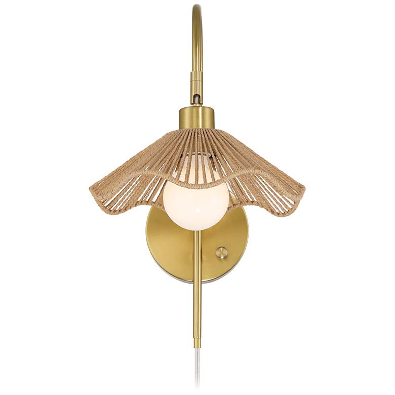 Image 7 Possini Euro Silema 17 1/4" High Brass and Sea Grass Plug-In Wall Lamp more views