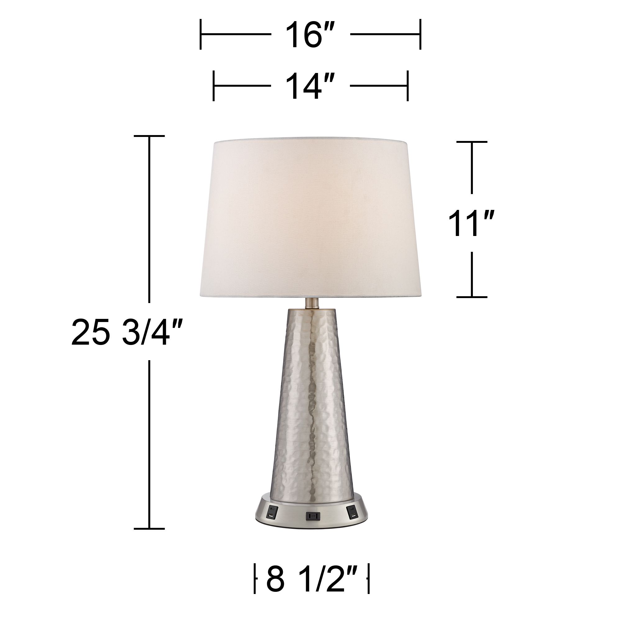 Image 6 Possini Euro Silver Leaf Hammered Metal Lamp with USB Workstation Base more views