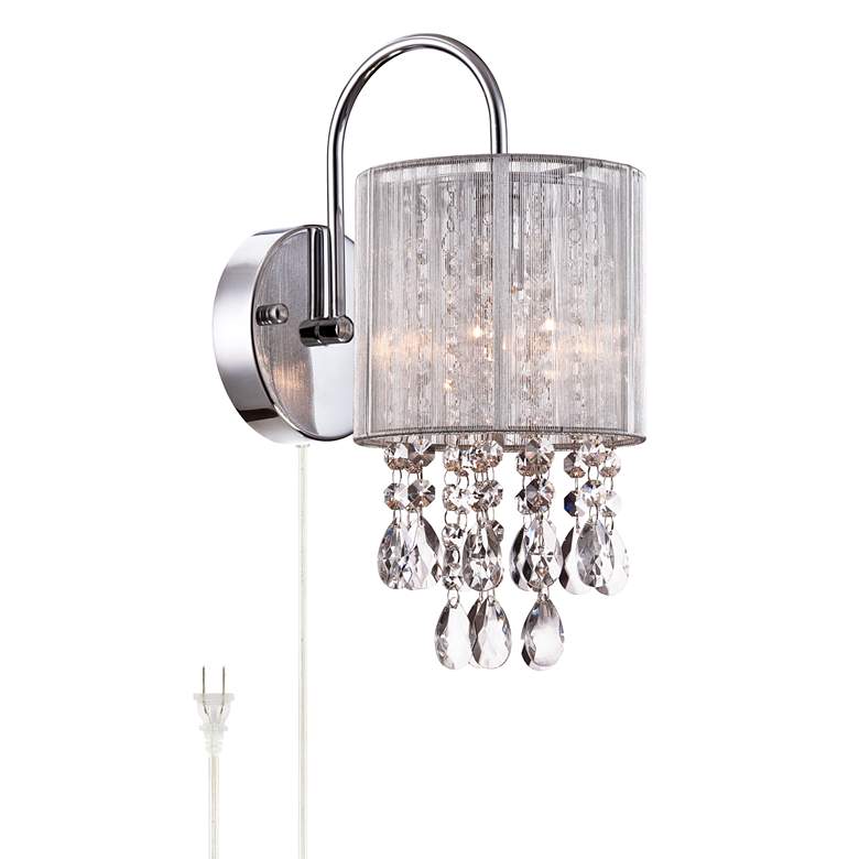 Image 1 Possini Euro Silver Line 12 inchH Chrome and Crystal Plug-In Sconce