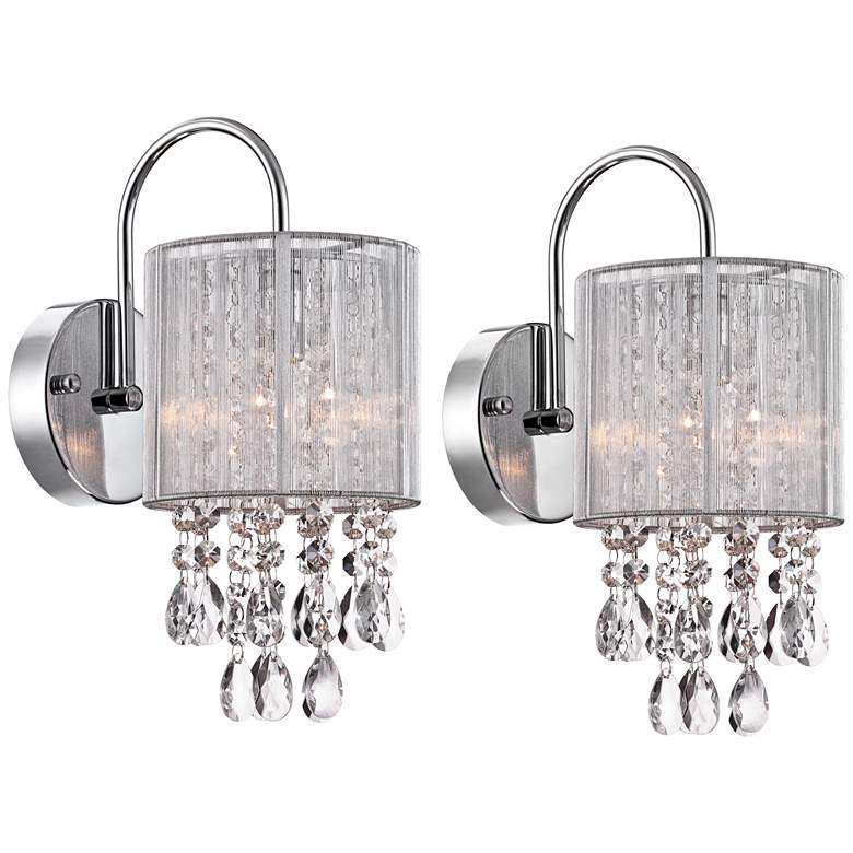 Image 2 Possini Euro Silver Line 12 inchH Chrome and Crystal Sconce Set of 2