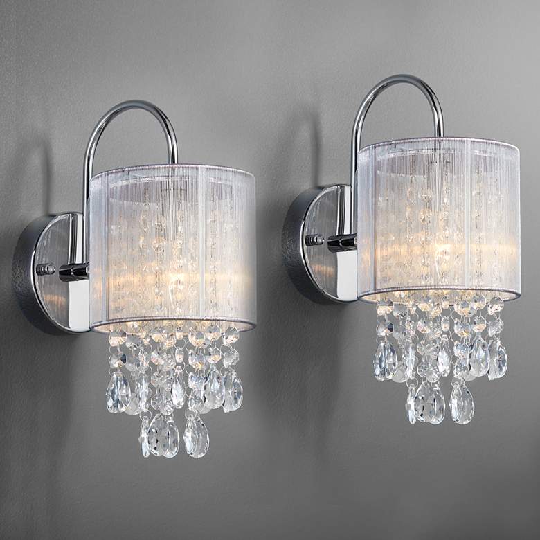 Image 1 Possini Euro Silver Line 12 inchH Chrome and Crystal Sconce Set of 2