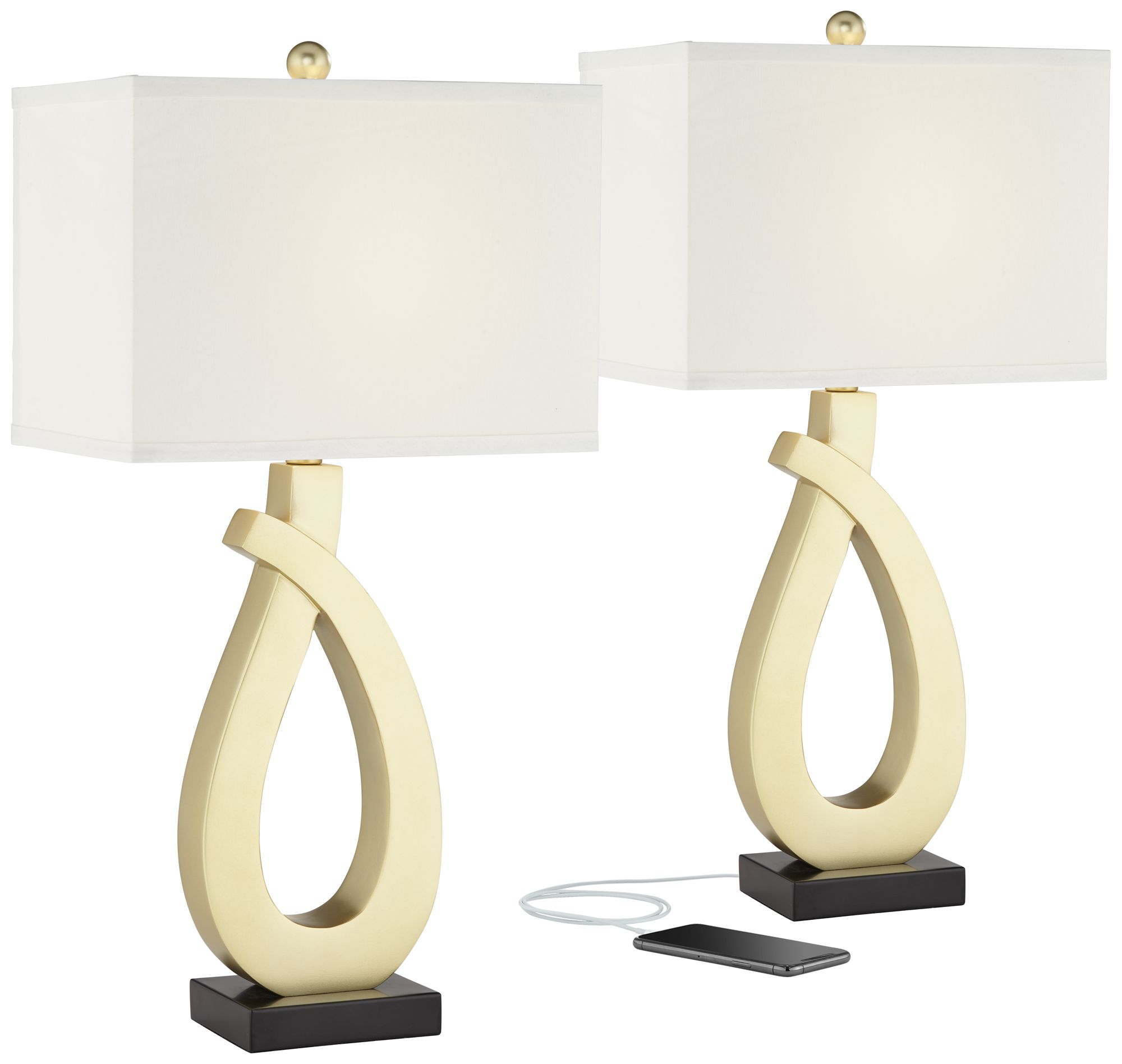 Image 2 Possini Euro Simone 28" Gold Loop Table Lamps Set of 2 with USB Ports