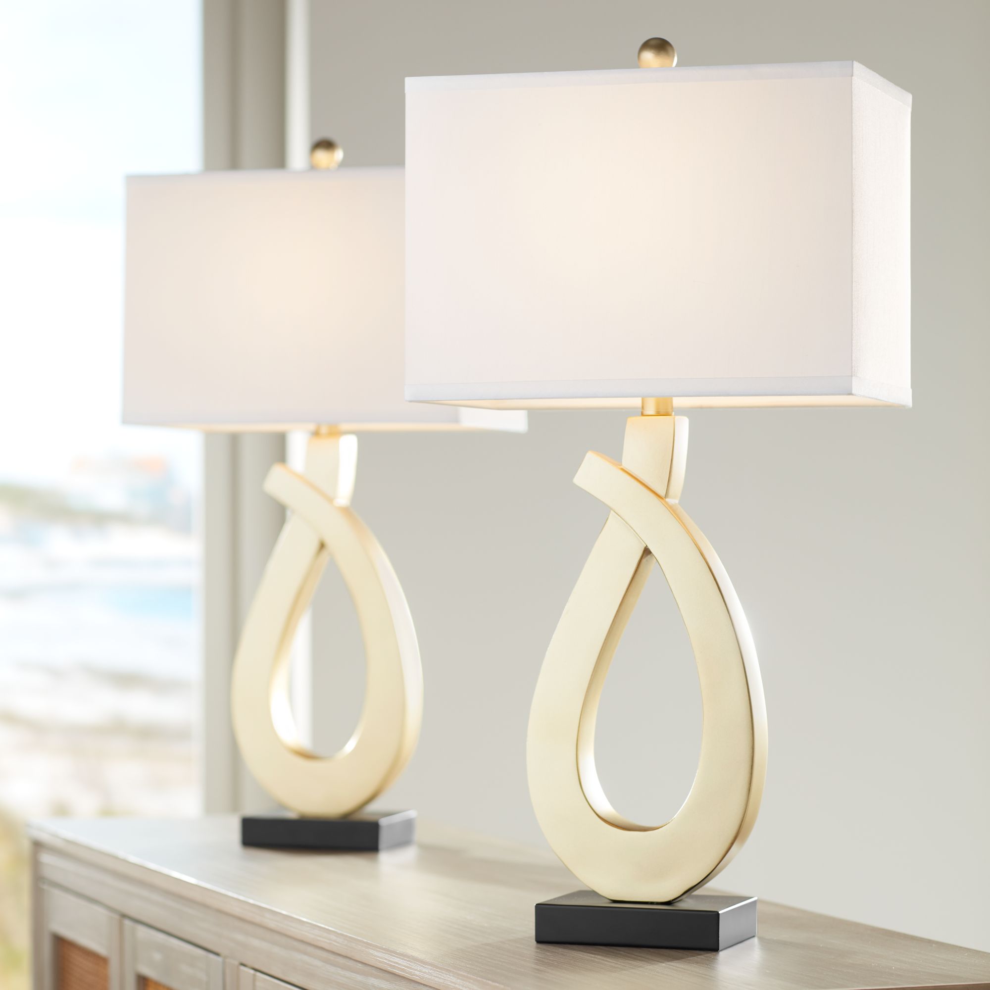 Possini Euro Simone 28" Gold Loop Table Lamps Set of 2 with USB Ports