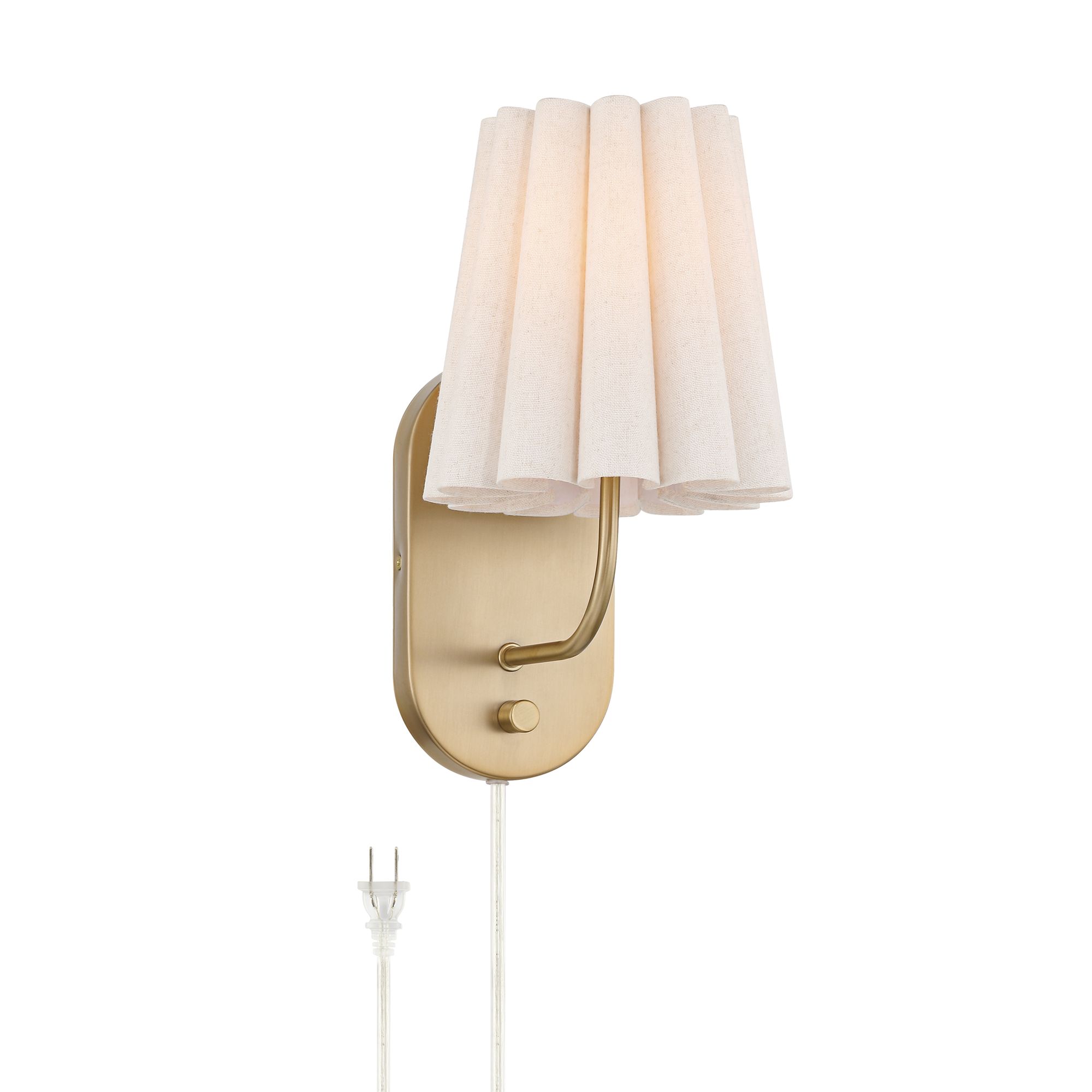 Image 2 Possini Euro Sintra 12 1/4" High Satin Brass Fabric Plug-In Wall Lamp