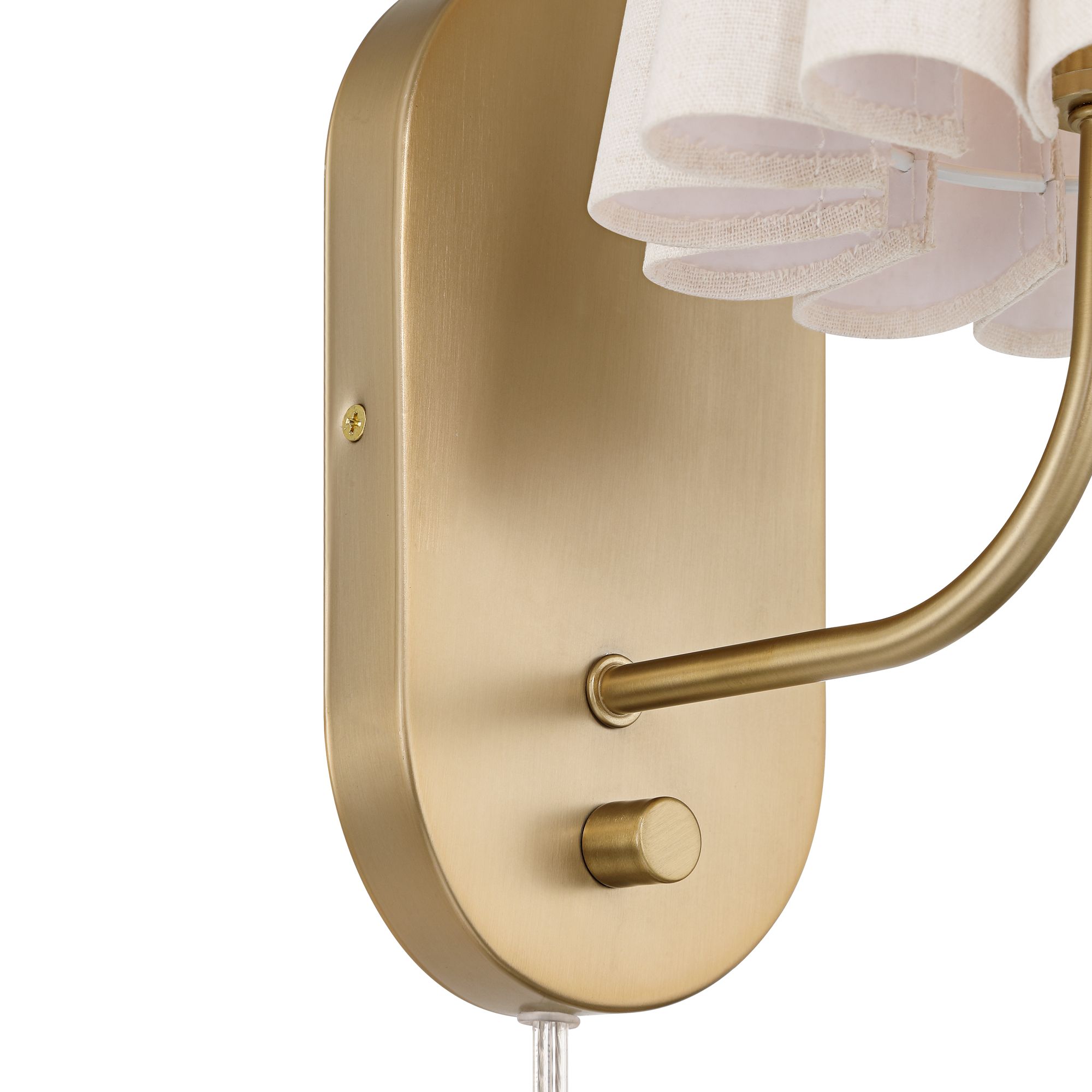 Image 4 Possini Euro Sintra 12 1/4" High Satin Brass Fabric Plug-In Wall Lamp more views