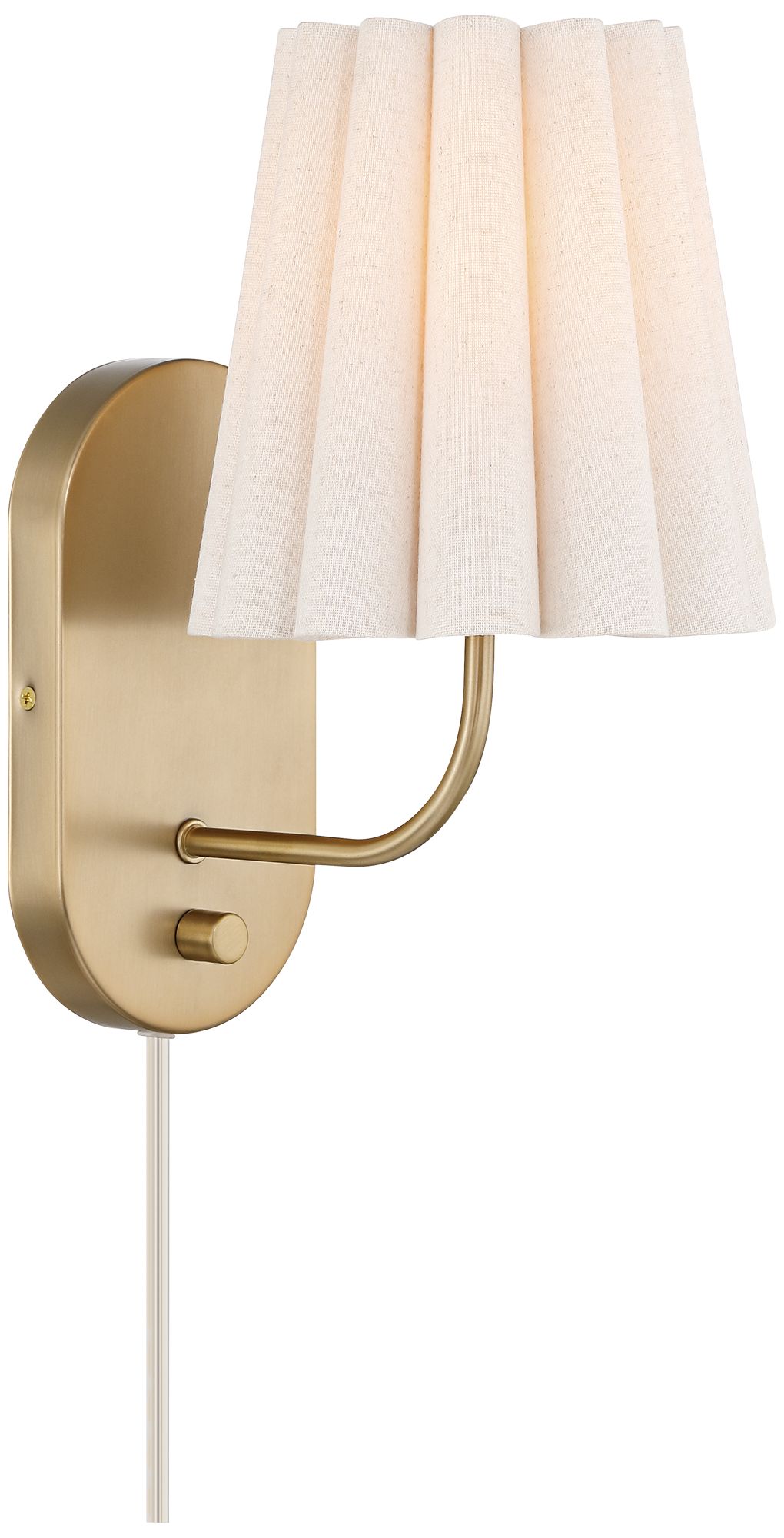 Image 7 Possini Euro Sintra 12 1/4" High Satin Brass Fabric Plug-In Wall Lamp more views