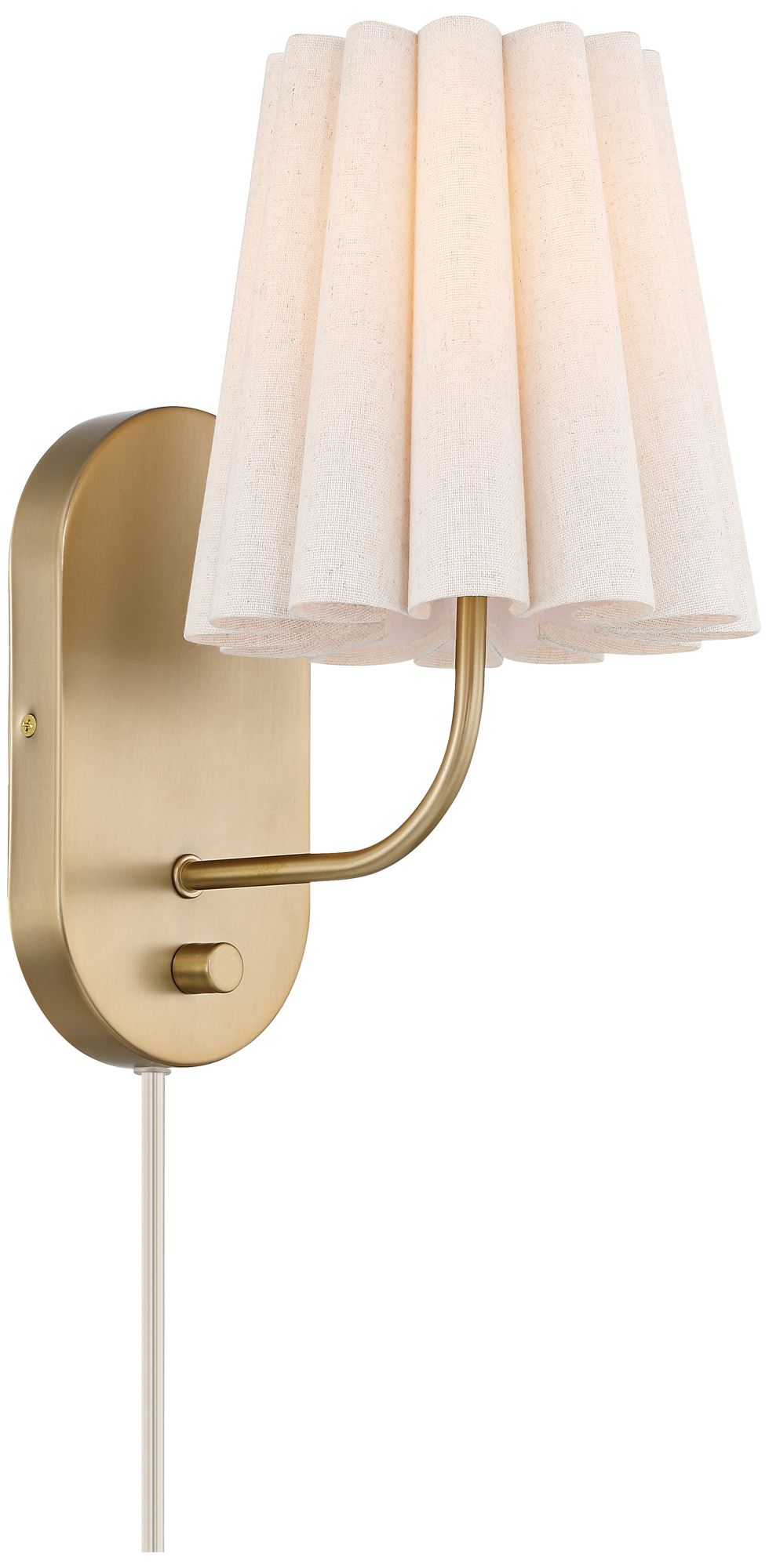 Possini Euro Sintra 12 1/4" High Satin Brass Fabric Plug-In Wall Lamp