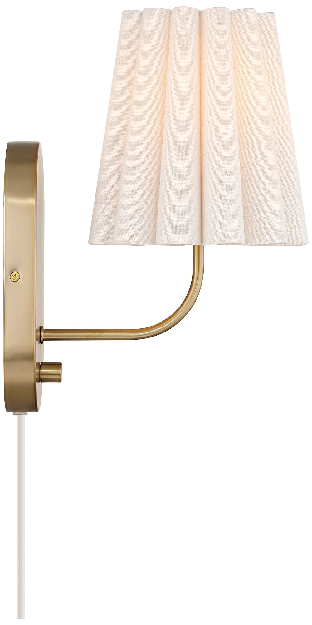 Possini Euro Sintra 12 1/4" High Satin Brass Fabric Plug-In Wall Lamp