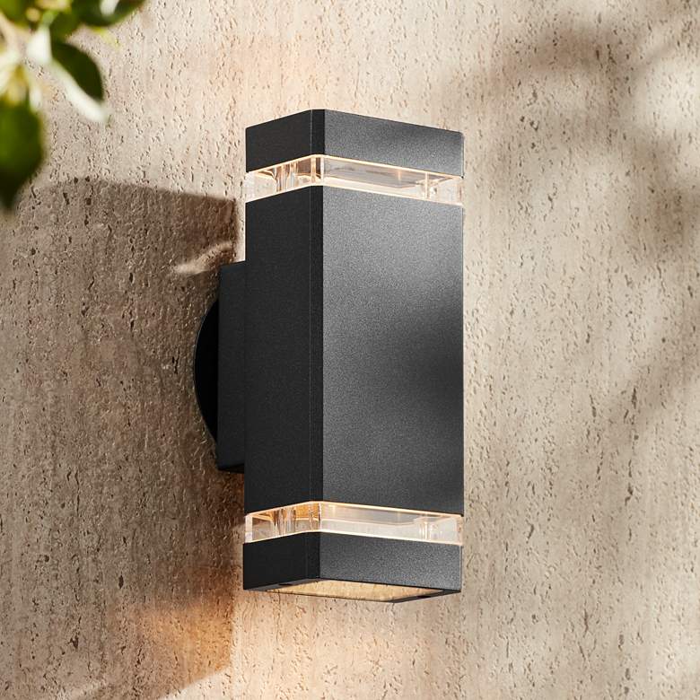 Image 1 Possini Euro Skyridge 10 1/2 inch Black Up-Down Modern Outdoor Wall Light