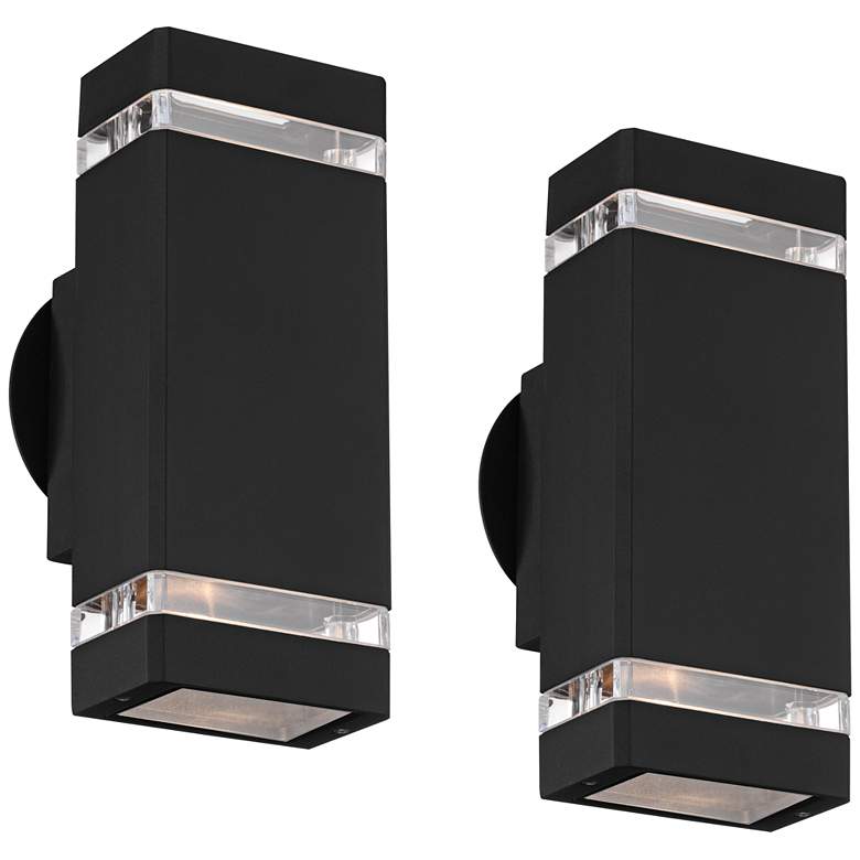 Image 2 Possini Euro Skyridge 10 1/2 inch High Black Outdoor Wall Lights Set of 2