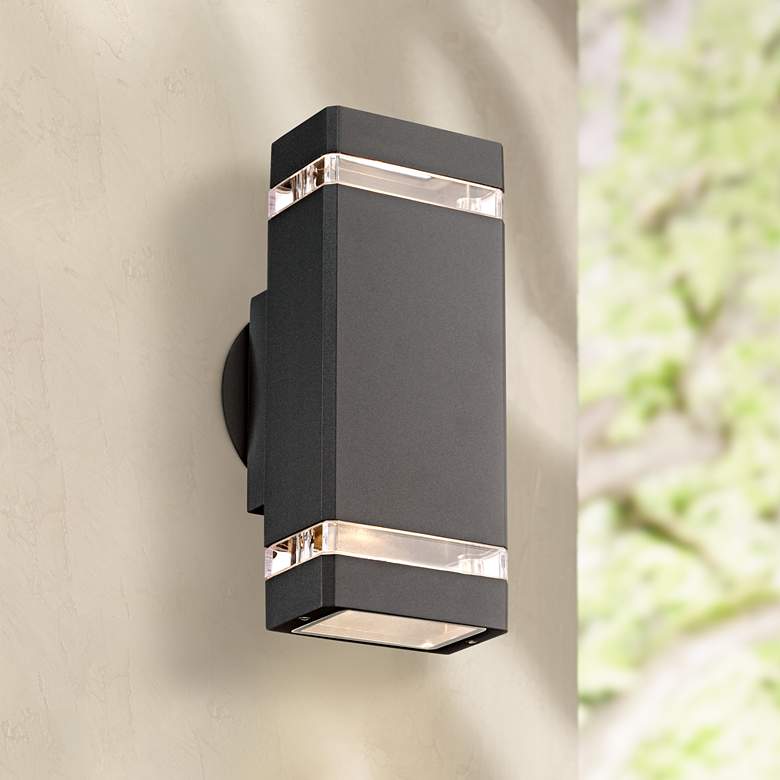 Image 1 Possini Euro Skyridge 10 1/2" High Graphite Up-Down Outdoor Wall Light