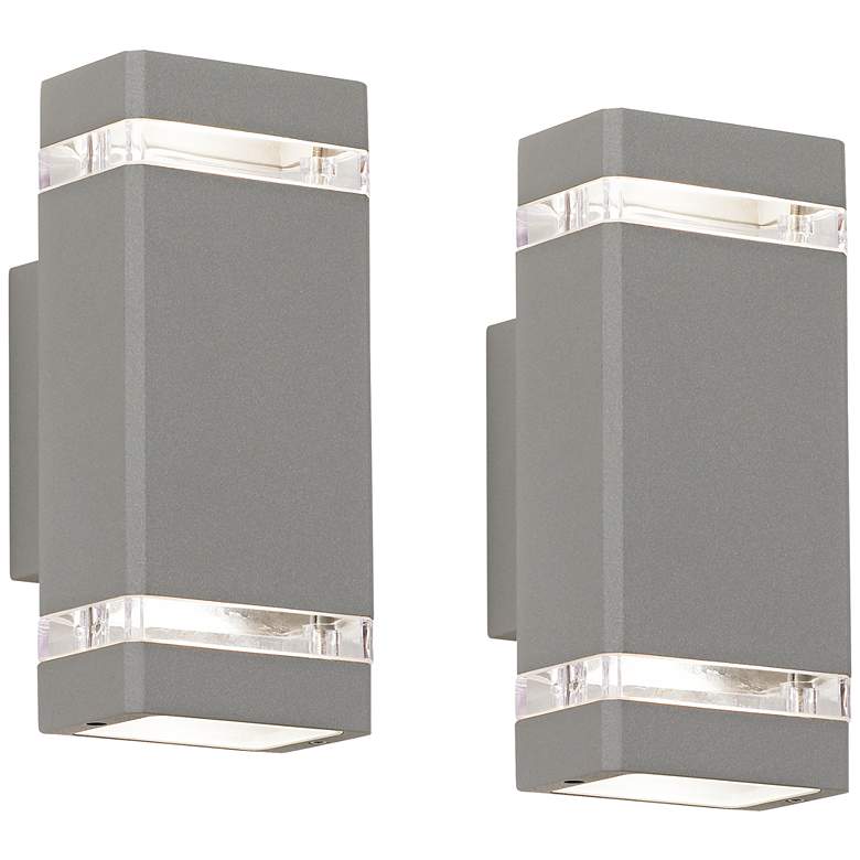 Image 1 Possini Euro Skyridge 10 1/2" High Silver Outdoor Wall Lights Set of 2