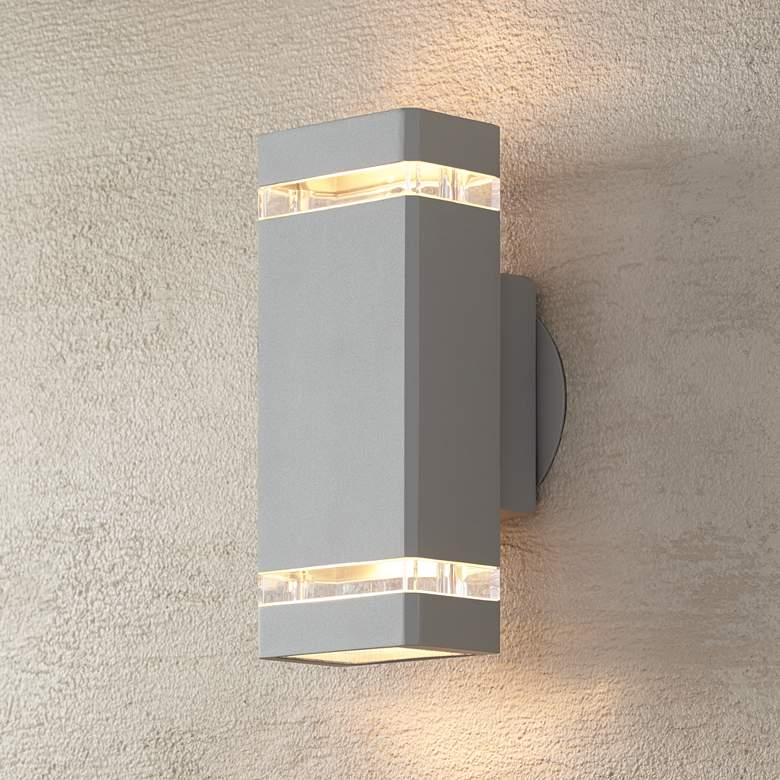 Image 2 Possini Euro Skyridge 10 1/2 inch High Silver Up-Down Outdoor Wall Light