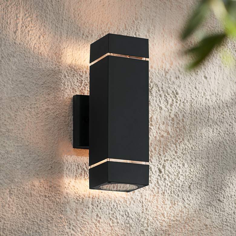 Image 2 Possini Euro Skyridge 11 3/4" Black Up-Down Modern Outdoor Wall Light