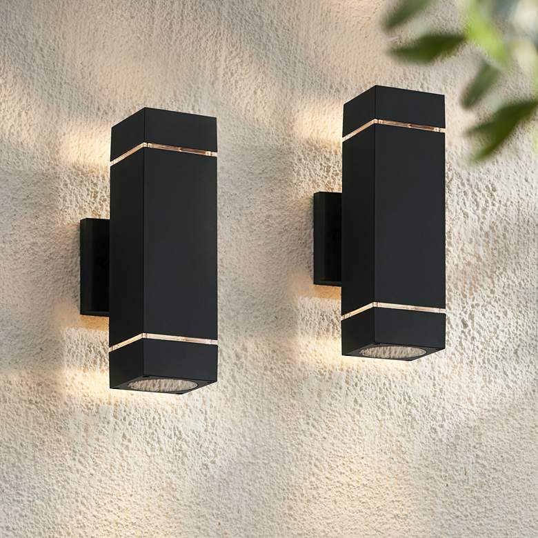 Image 2 Possini Euro Skyridge 11 3/4" Black UpDown Outdoor Wall Light Set of 2