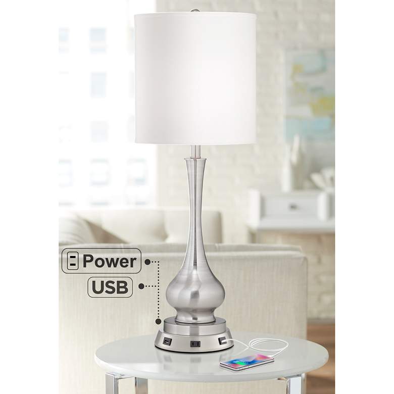 Image 1 Possini Euro Sleek Gourd 32 inch Table Lamp with USB Workstation Base