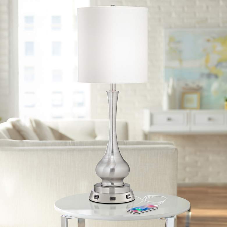 Image 1 Possini Euro Sleek Gourd 32" Table Lamp with USB Workstation Base
