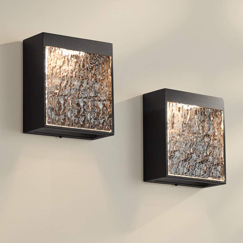 Image 1 Possini Euro Sofia 8 1/2"H Black and Glass LED Wall Sconce Set of 2