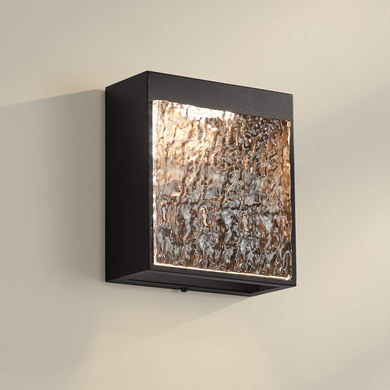 Image 1 Possini Euro Sofia 8 1/2"H Black Hammered Glass LED Wall Sconce