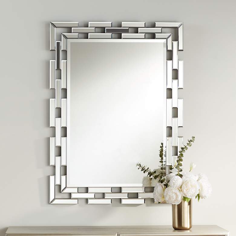 Image 1 Possini Euro Sofie Clear 28 inch x 38 inch Rectangular Wall Mirror