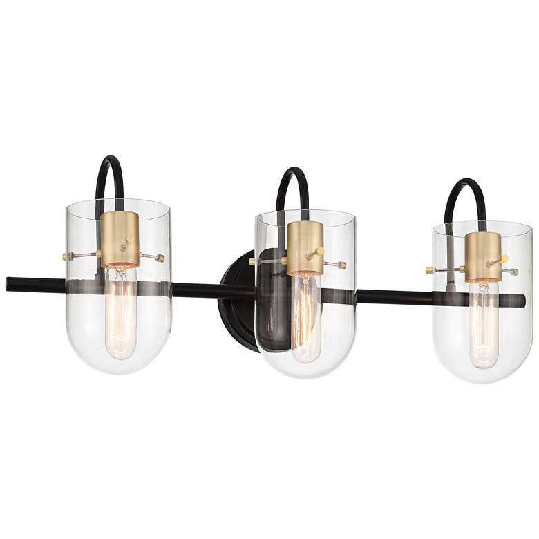 Image 2 Possini Euro Solomon 24 inch Wide Brass and Black 3-Light Bath Light