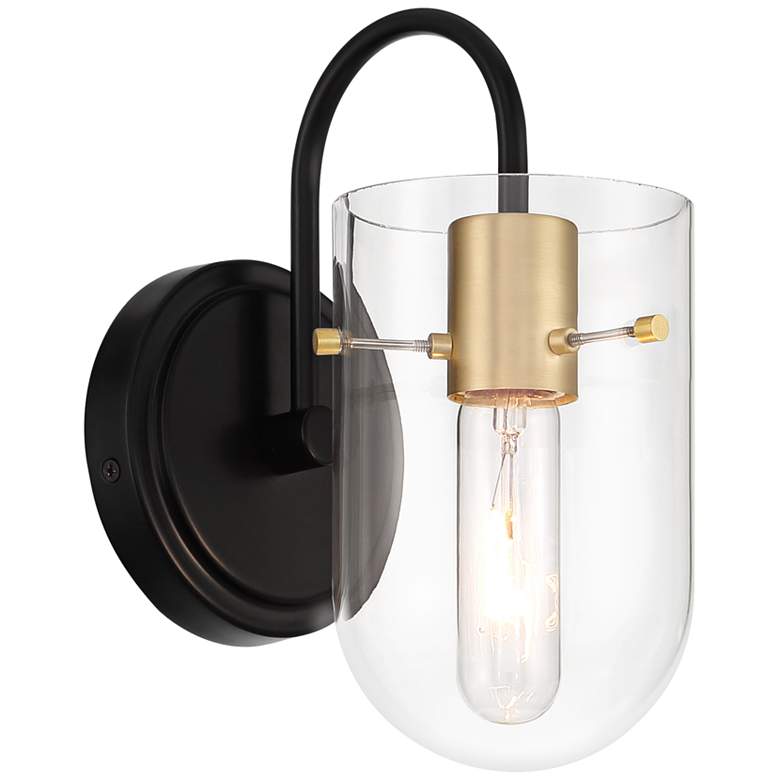 Image 2 Possini Euro Solomon 9 1/2" High Brass and Black Wall Sconce