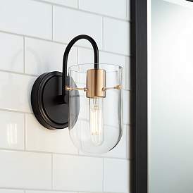 Image1 of Possini Euro Solomon 9 1/2" High Brass and Black Wall Sconce