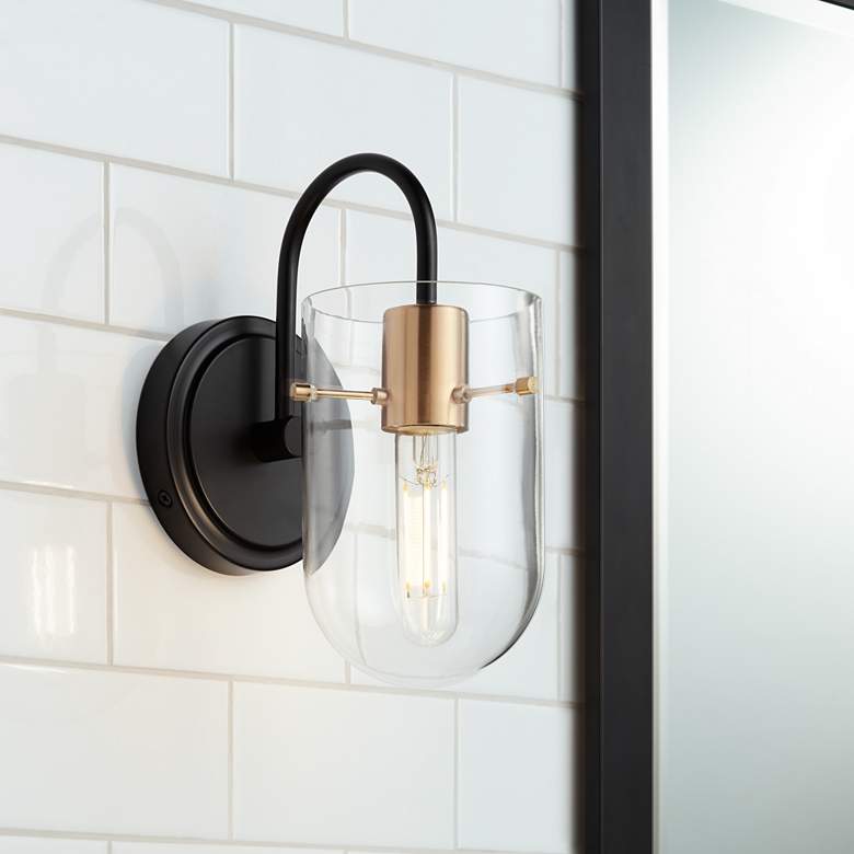 Image 1 Possini Euro Solomon 9 1/2" High Brass and Black Wall Sconce