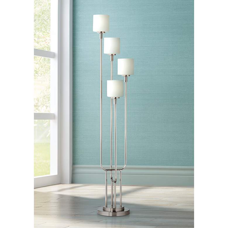 Image 1 Possini Euro Sonya Brushed Nickel and Frosted Glass 4-Light Tree Floor Lamp