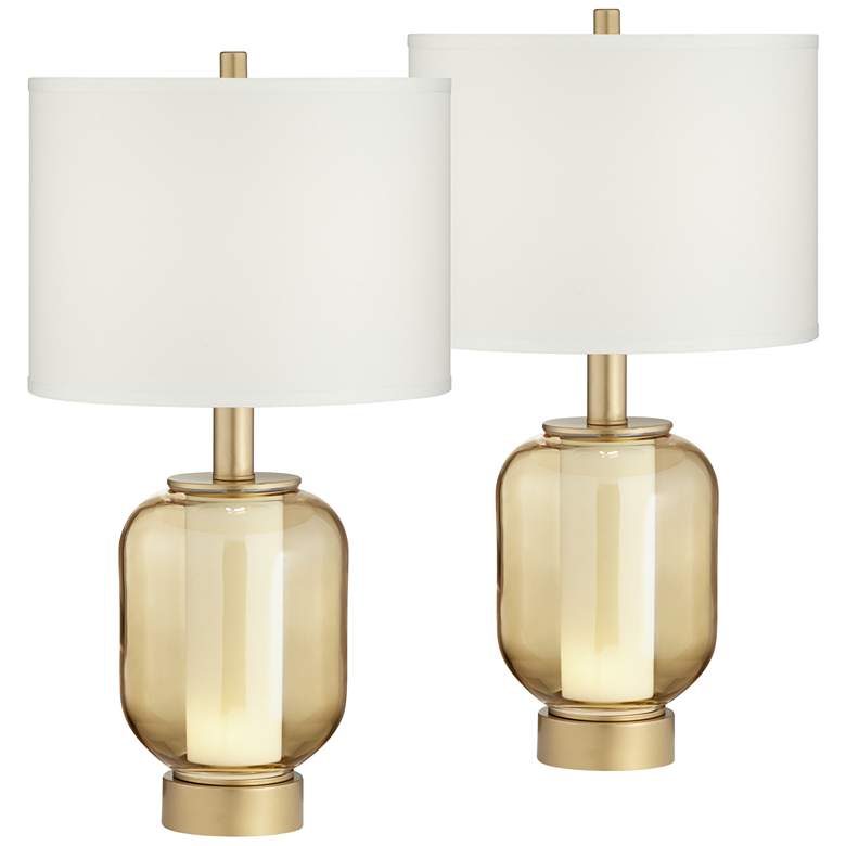 Image 2 Possini Euro Sophia Champagne Glass Night Light Table Lamps Set of 2