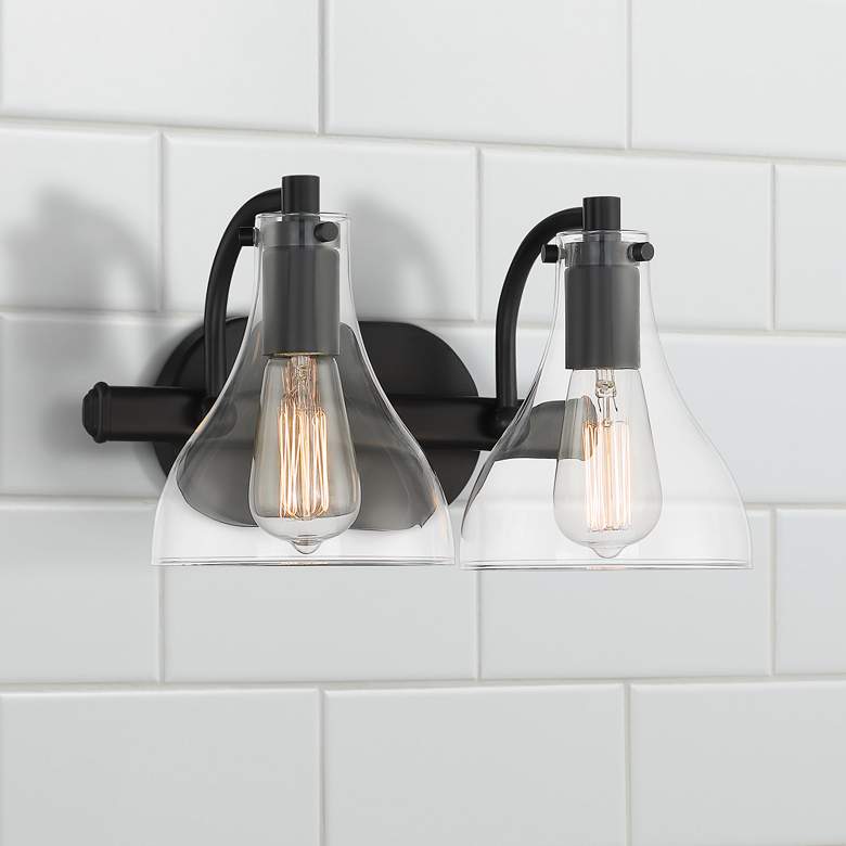 Image 1 Possini Euro Sorren 13.25" Wide Black 2-Light Wall Sconce