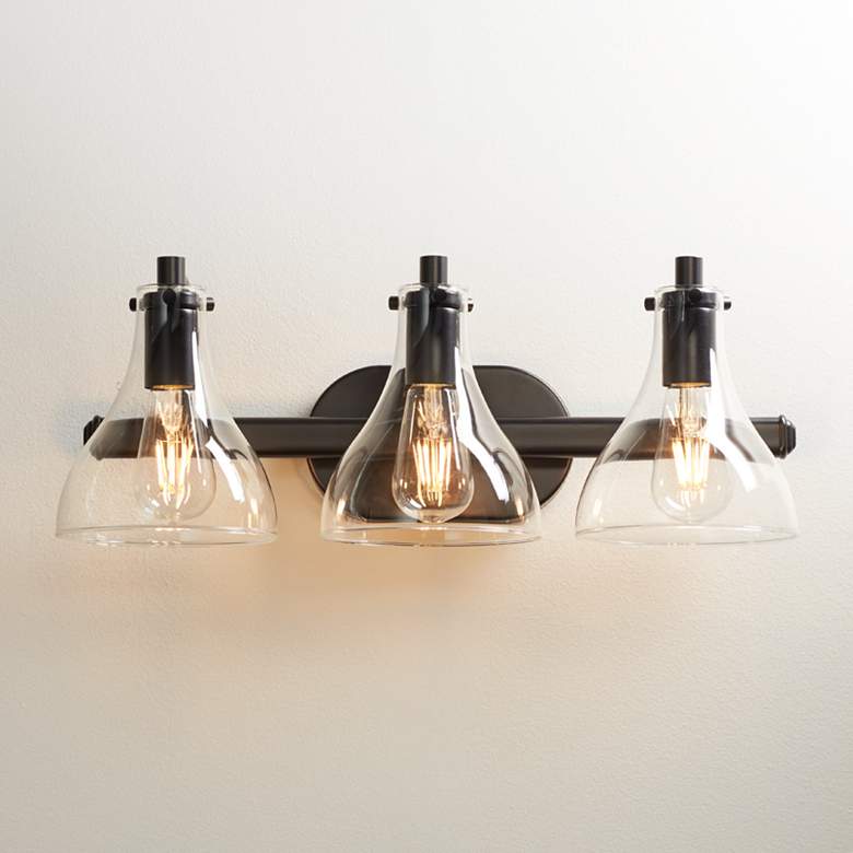 Image 2 Possini Euro Sorren 20 1/2" Black and Clear Glass 3-Light Bath Light