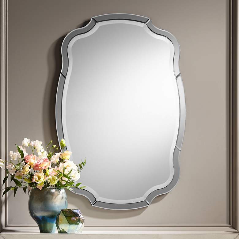 Image 1 Possini Euro Soto 23 1/2 inch x 35 1/2 inch Smoke Edge Wall Mirror