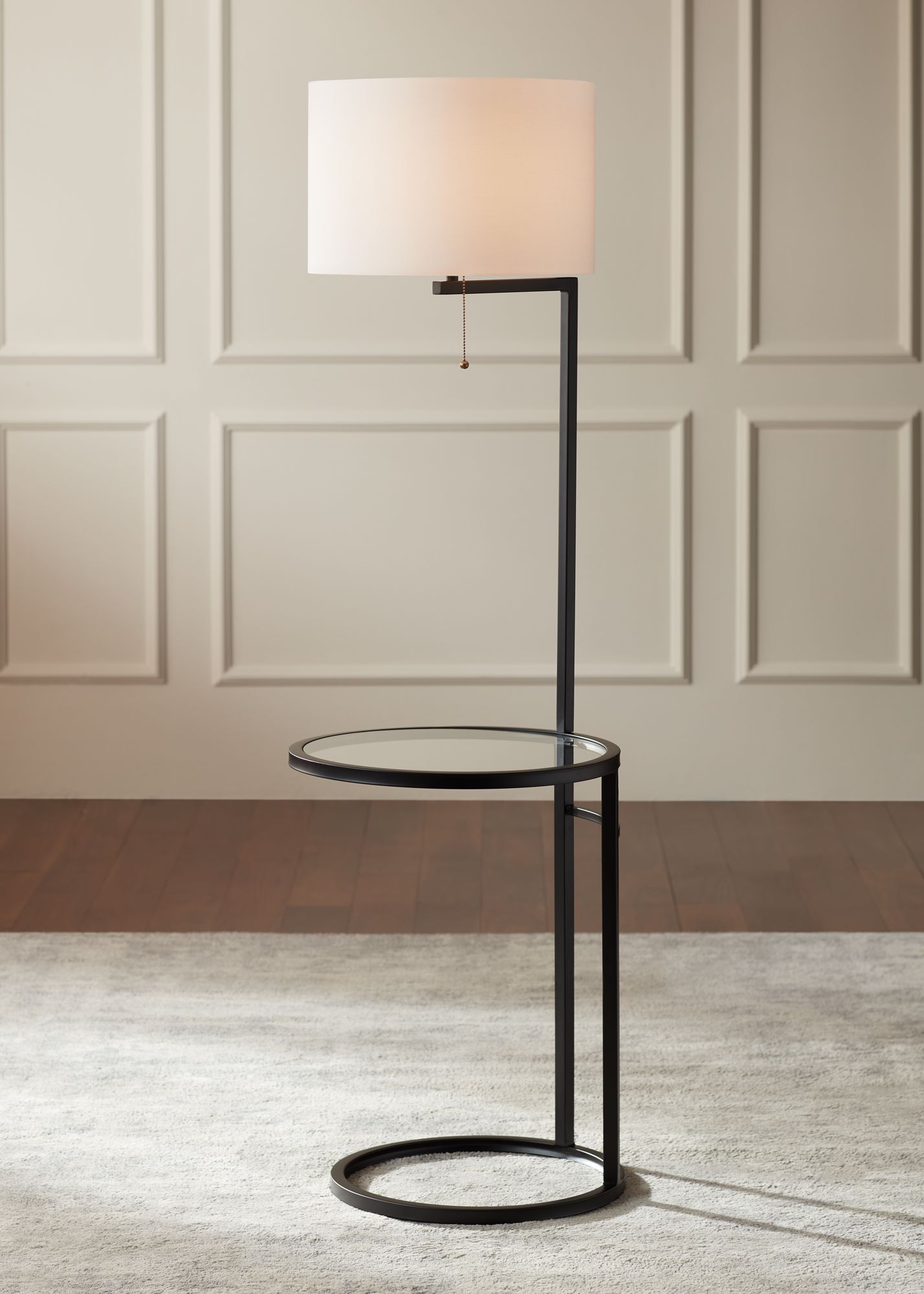 Possini Euro Space Saver 62" High Glass Tray Table Floor Lamp in scene