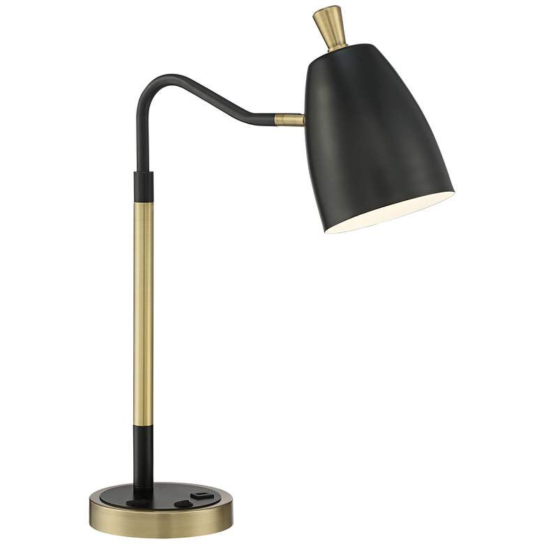 Image 7 Possini Euro Sparta Black and Gold Desk Lamp with USB Port and Outlet more views