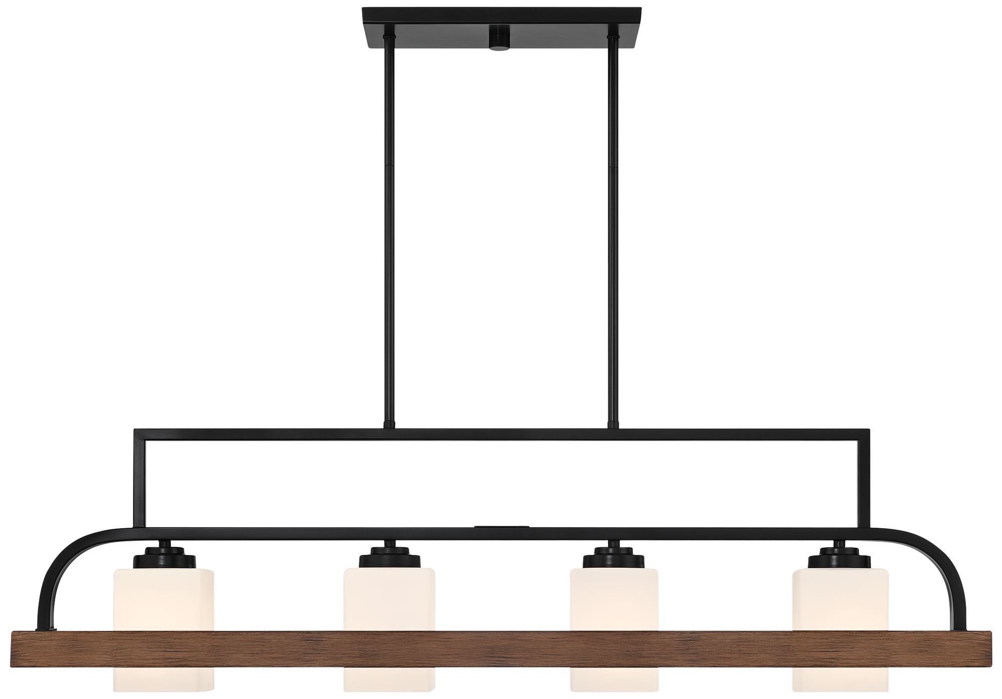 Watch A Video About the Spearhead Black Wood Print 4 Light Island Pendant