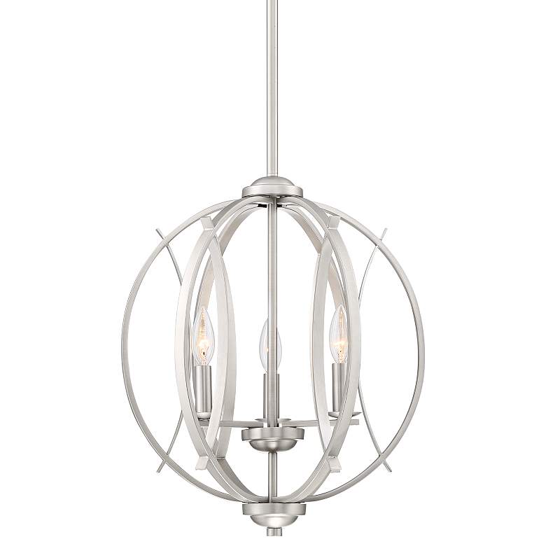 Image 2 Possini Euro Spherical 16 inch Wide Brushed Nickel 3-Light Globe Pendant