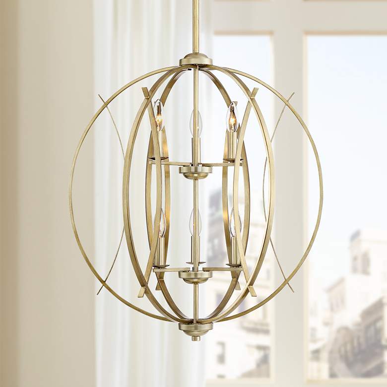 Image 1 Possini Euro Spherical 24 inch Wide Antique Gold 6-Light Pendant