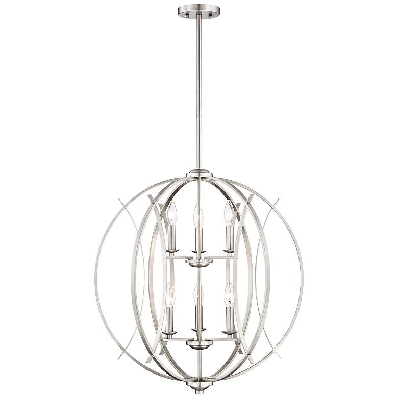 Image 3 Possini Euro Spherical 24 inch Wide Brushed Nickel Globe 6-Light Pendant