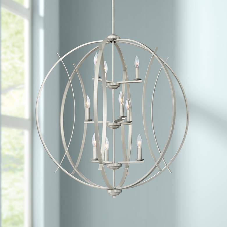 Image 1 Possini Euro Spherical 32 3/4" Brushed Nickel 9-Light Orb Pendant