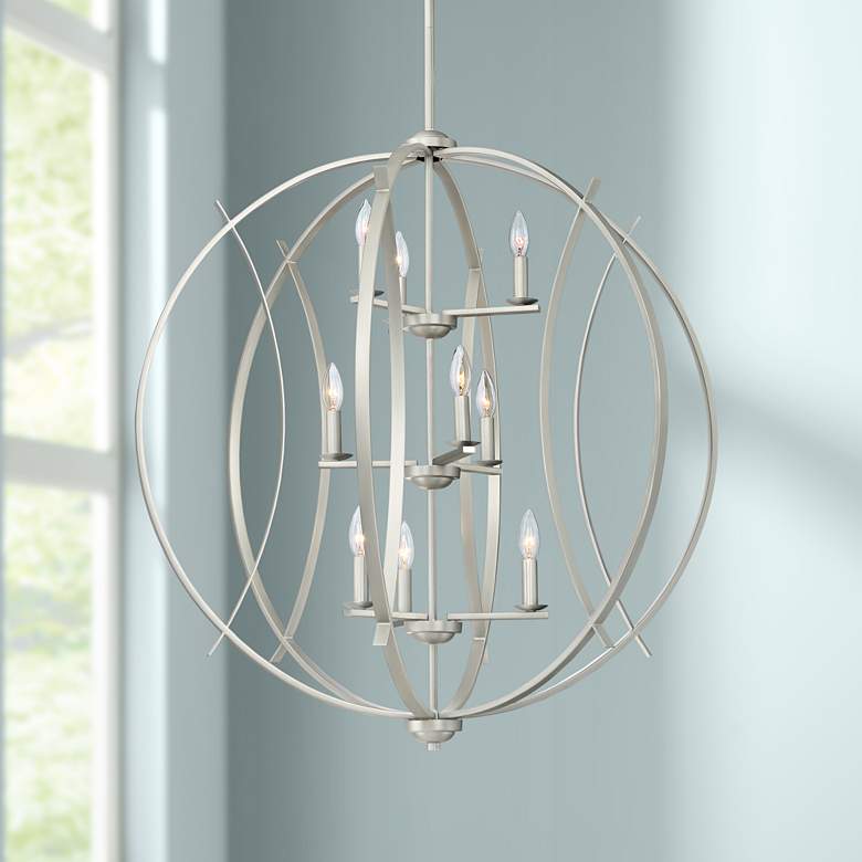 Image 1 Possini Euro Spherical 32 3/4 inch Brushed Nickel 9-Light Orb Pendant