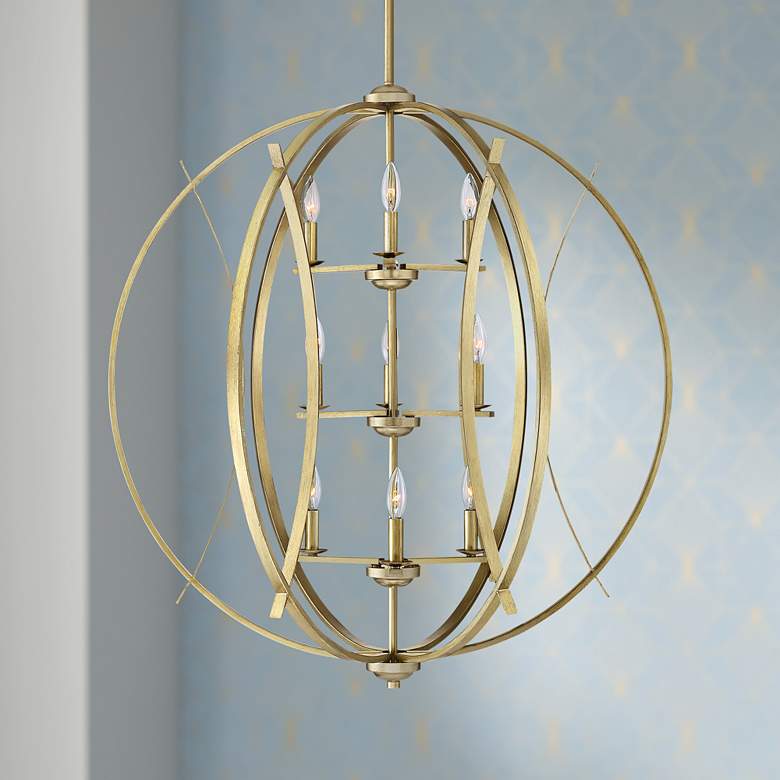 Image 1 Possini Euro Spherical 34 inch Wide Antique Gold 9-Light Pendant