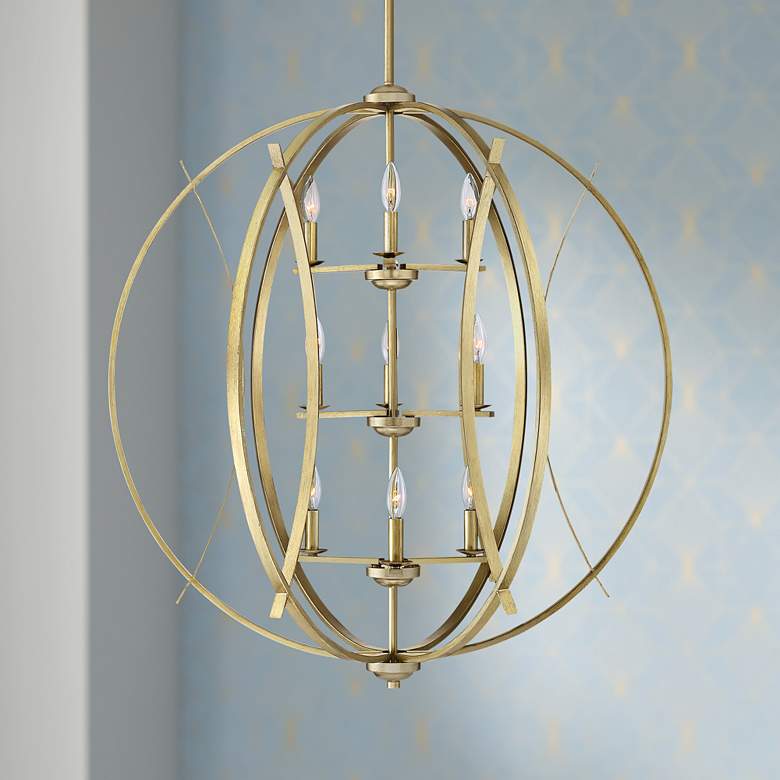 Image 1 Possini Euro Spherical 34" Wide Antique Gold 9-Light Pendant
