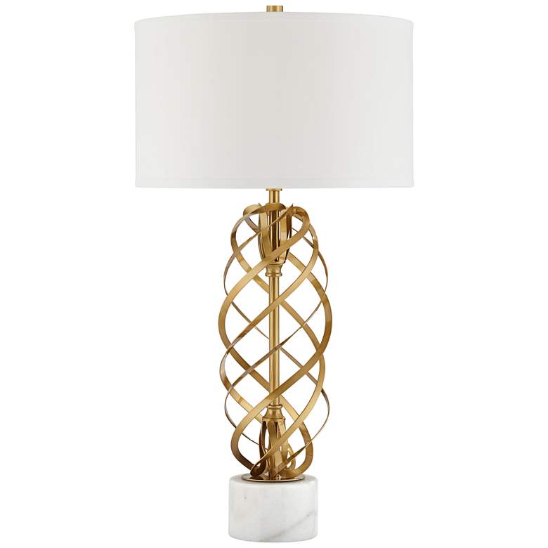 Image 2 Possini Euro Spiral 32" High White Marble and Gold Modern Table Lamp