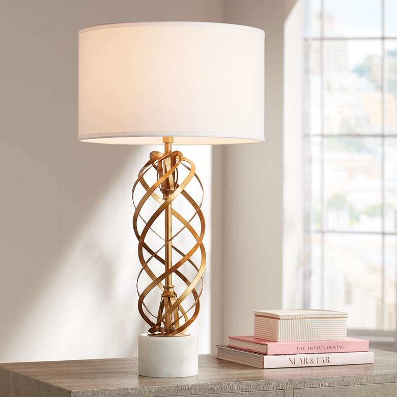 Image 1 Possini Euro Spiral 32 inch High White Marble and Gold Modern Table Lamp