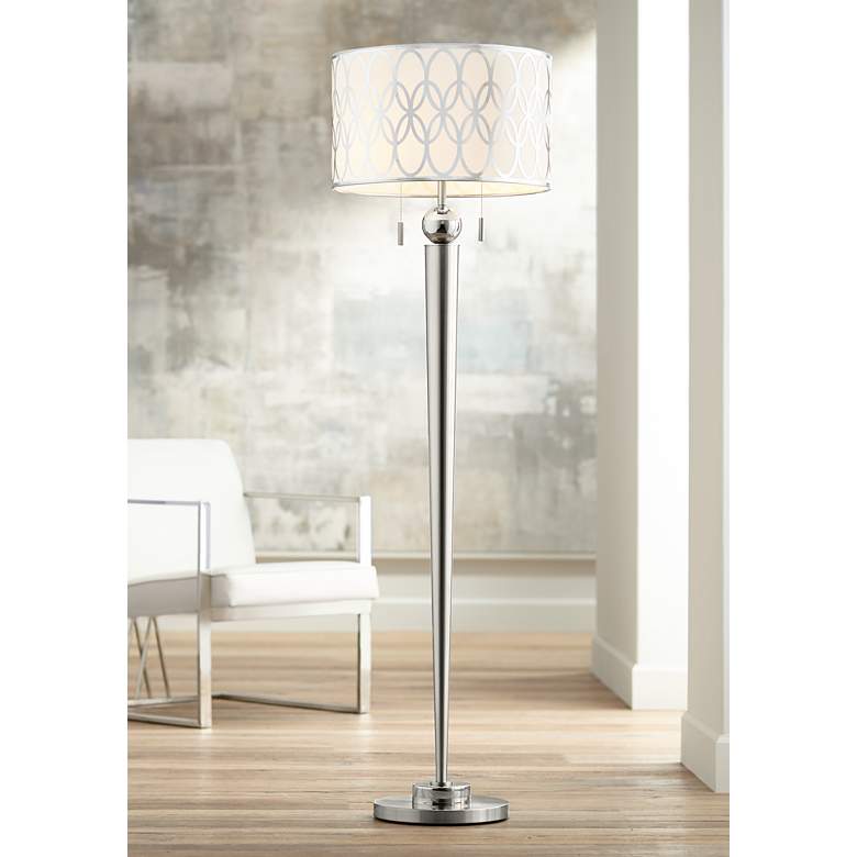 Image 1 Possini Euro Spyra Brushed Nickel Metal Floor Lamp