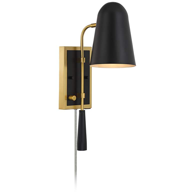 Image 2 Possini Euro Squire 18 1/2" High Black and Brass USB Plug-In Wall Lamp