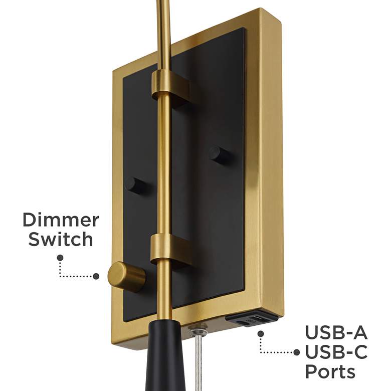 Image 6 Possini Euro Squire 18 1/2" High Black and Brass USB Plug-In Wall Lamp more views
