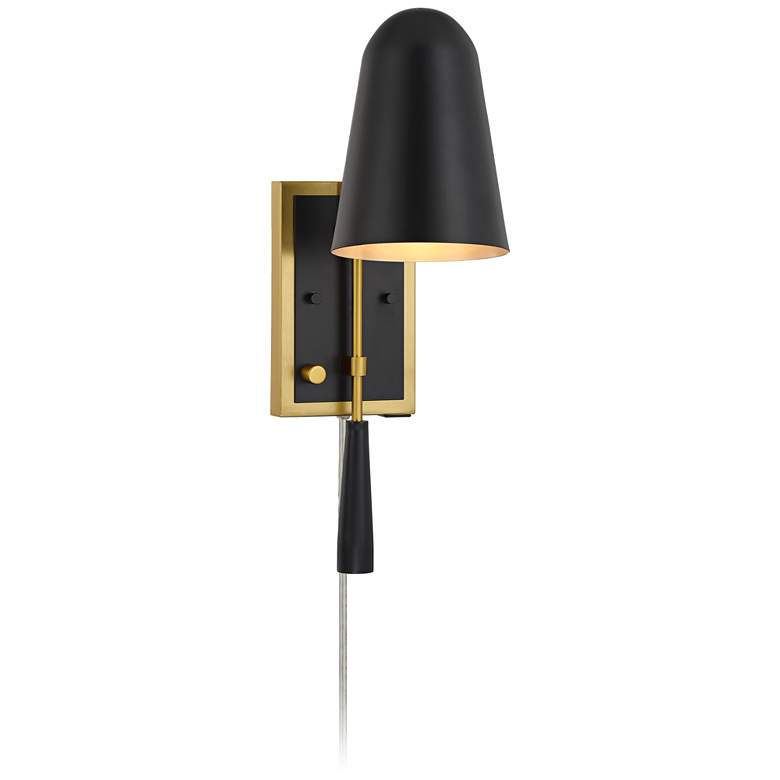 Image 7 Possini Euro Squire 18 1/2" High Black and Brass USB Plug-In Wall Lamp more views