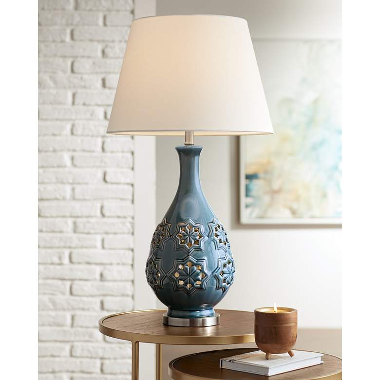Image 1 Possini Euro Stacey Ceramic LED Night Light Table Lamp